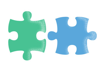 Fototapeta premium Isolated textured puzzle pieces, green and blue. Flat style vector illustration.