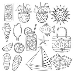 Set of Summer hand-drawn illustration . Summer doodle icon set. Hand-drawn Summer elements. - 352883894