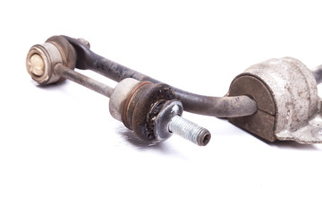 A close-up of the anti-roll bar - swivel joints, deployed in the opposite directions relative to each other and protected by anthers, they provide the mobility of the mechanism and the connection.