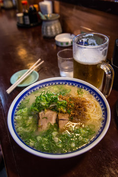 Kagoshima Tonkotsu Pork Ramen & Cold Japanese Beer, Tenmonkan, Kagoshima, Japan
