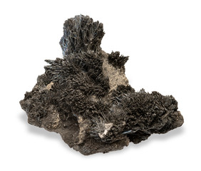 .Antimonite or stibinite mineral on white background