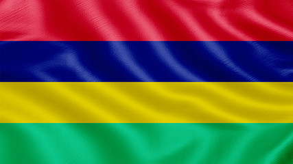 Flag of Mauritius. Realistic waving flag 3D render illustration with highly detailed fabric texture.