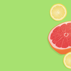 Fresh grapefruit and lemon. Minimalistic colorful background