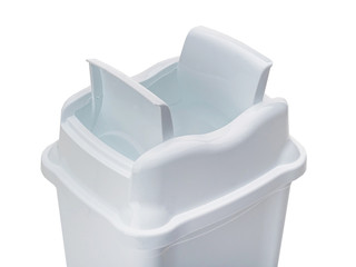 white plastic kitchen trash can