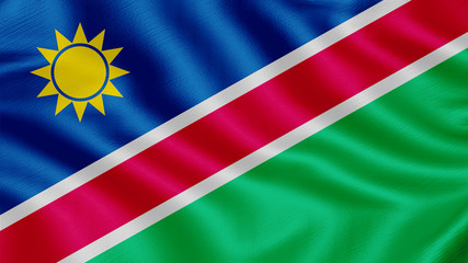 Flag of Namibia. Realistic waving flag 3D render illustration with highly detailed fabric texture.