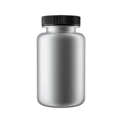 Brushed Aluminium Bottle with Black Cap, Isolated on white background.