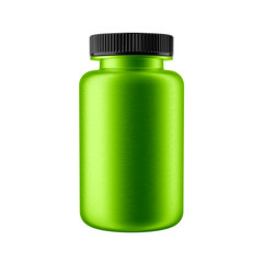 Green Brushed Aluminium Bottle with Black Cap, Isolated on white background.