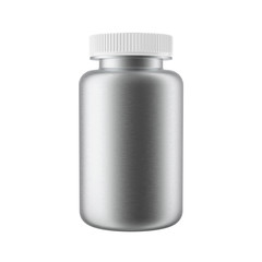 Brushed Aluminium Bottle with White Cap, Isolated on white background.