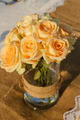 Flowers with unique pots on the table