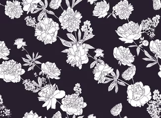Behang Seamless floral pattern - a bouquet of peonies. © alfaolga