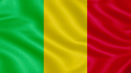 Flag of Mali. Realistic waving flag 3D render illustration with highly detailed fabric texture.