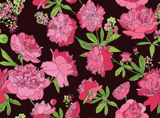 Seamless floral pattern - a bouquet of peonies.