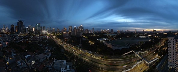 Aerial view of Bendungan Hilir-Senayan area at 18:00 sunset 