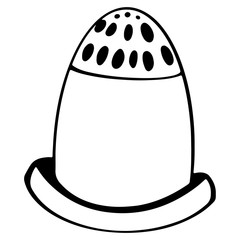 Cute thimble for sewing thread. Digital doodle outline art. Print for scrapbooking, cards, fabrics, design, banners, textiles, coloring pages.