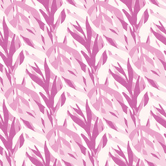 Fototapeta na wymiar Trendy tropical leaf wallpaper. Jungle plants silhouette leaves seamless pattern in pink colors