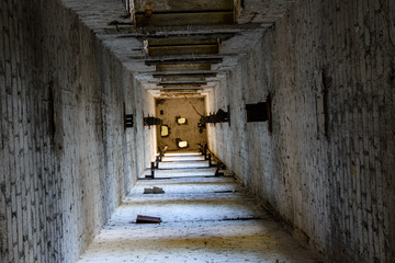 Abandoned elevator shaft in the old multi story building