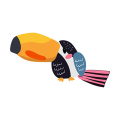 Toucan bird cartoon character. Cute flat vector illustration isolated on white background. South America fauna. Exotic colorful bird for zoo ad, nature concept, children book, print, textile ets © Iuliia