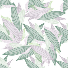 Fototapeta na wymiar Chaotic linear leaves shape seamless pattern. Doodle leaf elements. Hand drawn line art endless wallpaper.