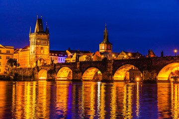 Fototapeta na wymiar Night landscape of Charles Bridge in Prague