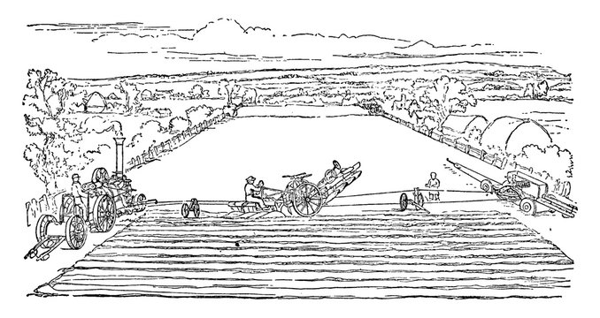 Fowler's Steam-Plough, vintage illustration.