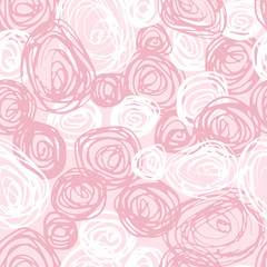 Doodle circle seamless pattern, Pink abstract spiral endless wallpaper.
