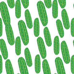Geometric cucumber seamless pattern on white background. Doodle cucumbers vegetable endless wallpaper