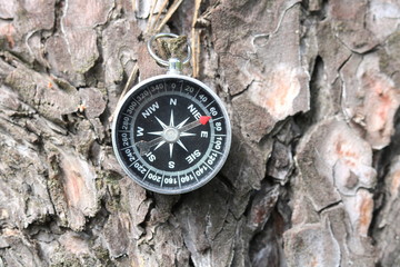 Old compass on natural background