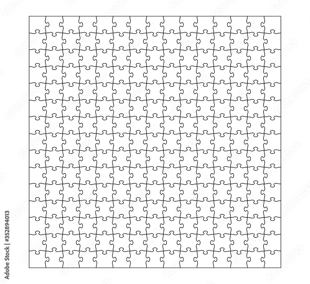 Poster set of of two hundred and fifty jigsaw puzzle pieces. puzzle with different types of details and the