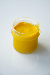 paint in jars. gouache. bright color. material for artists, drawing.