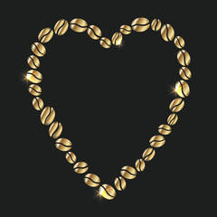 Group of roasted coffee beans forming a heart