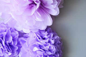 Paper POM-poms. Paper flowers, peonies. a gentle background for the design.