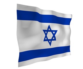 The flag of Israel. State symbol of the State of Israel. A blue Star of David between two horizontal blue stripes on a white field. 3d illustration