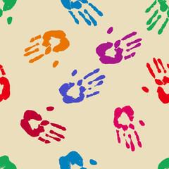 Prints of human hands seamless pattern