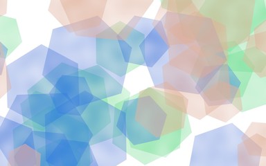 Multicolored translucent hexagons on white background. Blue tones. 3D illustration