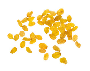 Yellow Raisins isolated on white background.