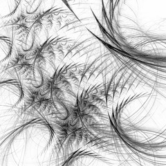 Abstract spikelets create a uniform pattern on a white background. Abstract monochrome fractal background. 3D illustration. 3D rendering.