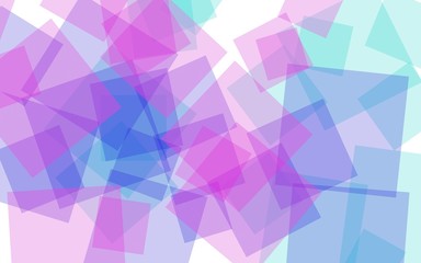 Multicolored translucent squares on white background. Pink tones. 3D illustration