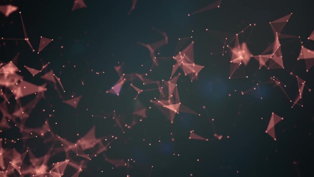 Pink particles moving chaotically on a dark blue background.