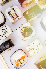 Set japanese fish sushi rolls.