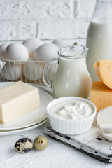 Assorted dairy products. Farm products
