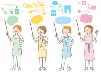 若い女性　看護師　整体師　白衣　表情セット