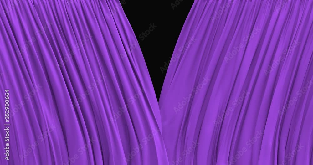 Poster 3d animated realistic simulation of the textured purple curtain with alpha matte included, rendered 