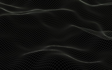 Abstract landscape background. Cyberspace green grid. hi tech network. 3D illustration