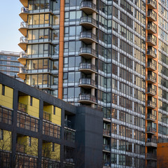 Fototapeta na wymiar Low angle view of buildings, Vancouver, Lower Mainland, British Columbia, Canada
