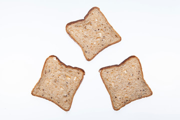 Three square bread for toast on a white background 