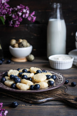 Lazy cottage cheese dumplings with fresh berry. Simple and healthy breakfast