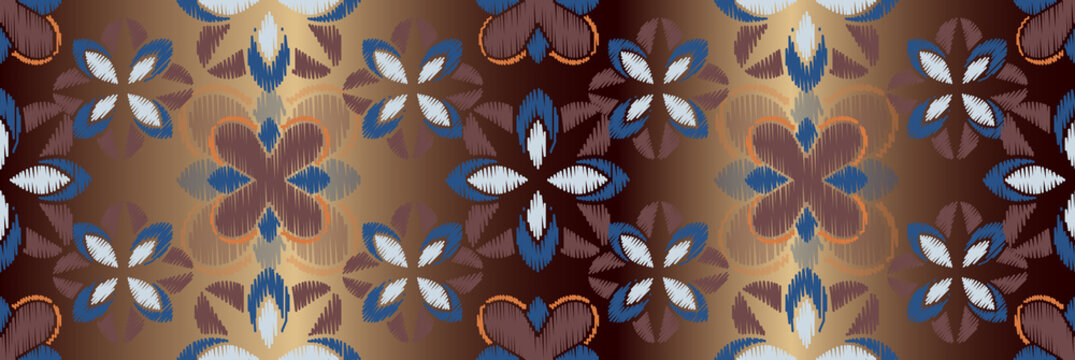 Ikat colorful seamless ornament pattern. Ethnic indigo tite repit background for textile, wallpaper, card or wrapping paper.