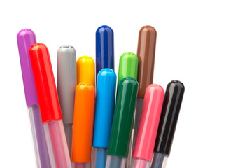 Colorful marker pen set on isolated background with clipping path. Vivid highlighter and blank space for your design or montage