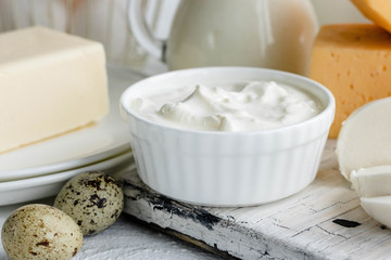 Assorted dairy products. Farm products