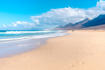 Waters of the Atlantic Ocean. Mysterious Cofete Beach, Fuerteventura, Jandia Peninsula